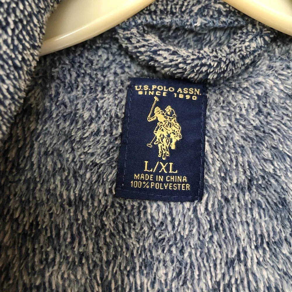 U.S. Polo Assn. Men's Blue Terry Shawl-Collar Robe with Embroidered Chest Large